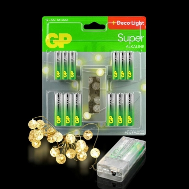 24 BATERIE GP LR6/12szt+LR3/12szt+ŁAŃCUCH LED